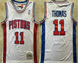Detroit Pistons #11 Isiah Thomas White 1988-89 Hardwood Classics Soul Swingman Throwback Jersey