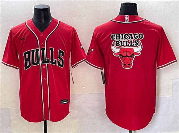 Chicago Bulls Team Big Logo Red Cool Base Stitched Baseball Jersey