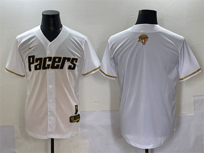 Indiana Pacers Blank White Gold 2025 Finals Vapor Stitched Baseball Jersey