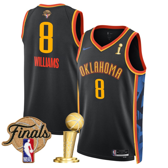 Oklahoma City Thunder #8 Jalen Williams Black 2025 Finals Patch And Finals Champions Patch City Edition Stitched Basketball Jersey