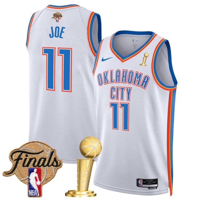 Oklahoma City Thunder #11 Isaiah Joe White 2025 Finals Patch And Finals Champions Patch Association Edition Stitched Basketball Jersey