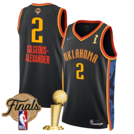 Oklahoma City Thunder #2 Shai Gilgeous-Alexander Black 2025 Finals Patch And Finals Champions Patch City Edition Stitched Basketball Jersey