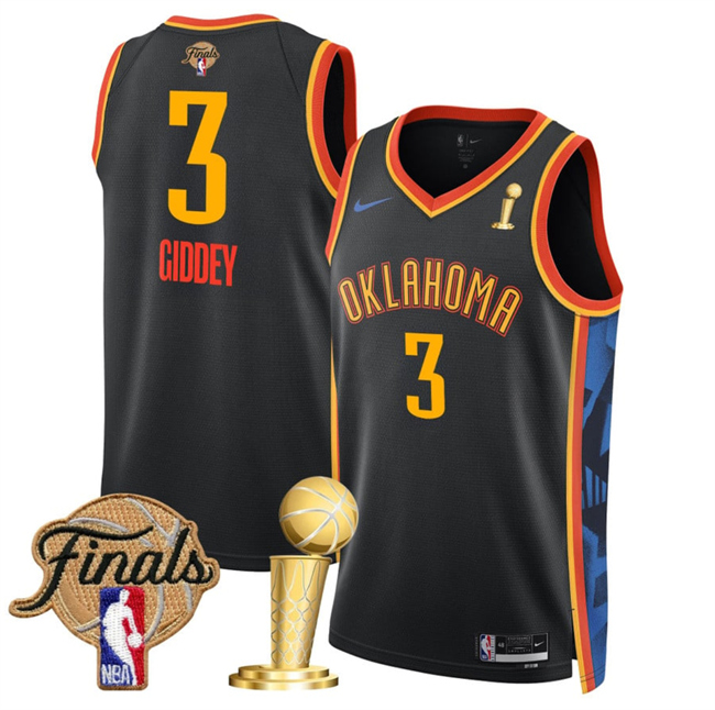 Oklahoma City Thunder #3 Dillon Jones Black 2025 Finals Patch And Finals Champions Patch City Edition Stitched Basketball Jersey