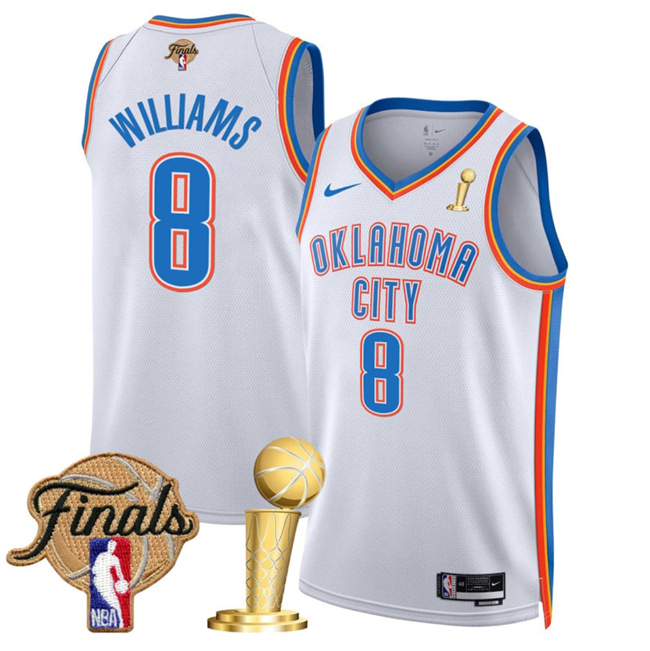 Oklahoma City Thunder #8 Jalen Williams White 2025 Finals Patch And Finals Champions Patch Association Edition Stitched Basketball Jersey