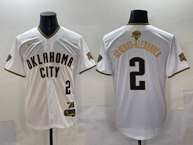 Oklahoma City Thunder #2 Shai Gilgeous-Alexander White Gold 2025 Finals Vapor Stitched Baseball Jersey
