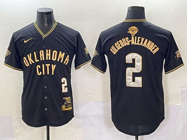 Oklahoma City Thunder #2 Shai Gilgeous-Alexander Black Gold 2025 Finals Vapor Stitched Baseball Jersey