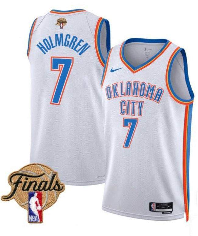 Oklahoma City Thunder #7 Chet Holmgren White 2025 Finals Association Edition Stitched Basketball Jersey