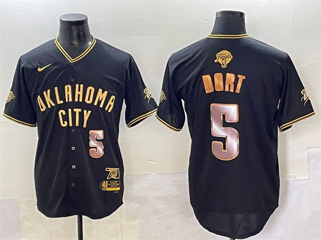 Oklahoma City Thunder #5 Luguentz Dort Black Gold 2025 Finals Vapor Stitched Baseball Jersey