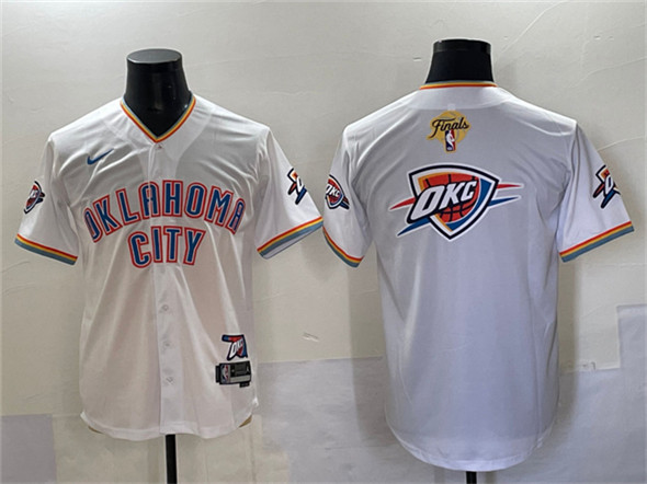 Oklahoma City Thunder Team Big Logo White 2025 Finals Vapor Stitched Baseball Jersey