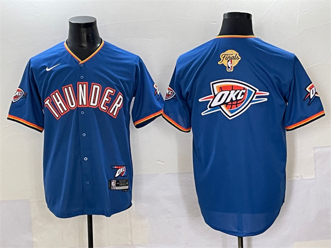 Oklahoma City Thunder Team Big Logo Blue 2025 Finals Vapor Stitched Baseball Jersey