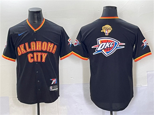 Oklahoma City Thunder Team Big Logo Black 2025 Finals Vapor Stitched Baseball Jersey