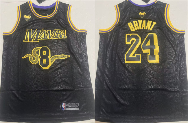 Los Angeles Lakers Front #8 Back #24 Kobe Bryant Black Stitched Basketball Jersey
