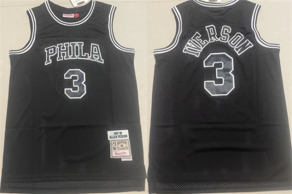 Philadelphia 76ers #3 Allen Iverson Black 1997-98 Throwback Stitched basketball Jersey