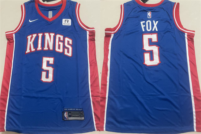 Sacramento Kings #5 De'Aaron Fox Blue Stitched Jersey