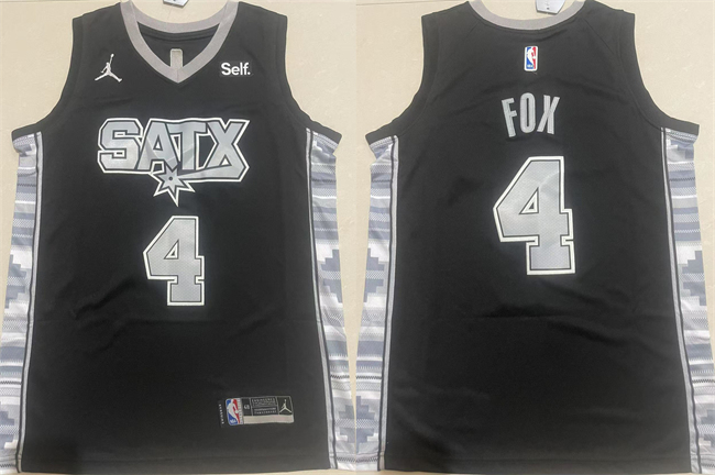 San Antonio Spurs #4 De'Aaron Fox Black 2024-25 Statement Edition Stitched Basketball Jersey