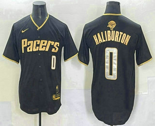 Indiana Pacers #0 Tyrese Haliburton Black Gold 2025 Finals Vapor Stitched Baseball Jersey