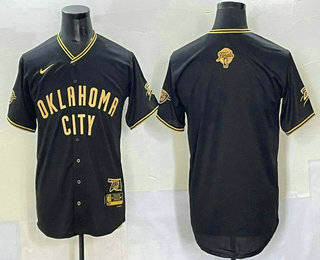 Oklahoma City Thunder Blank Black Gold 2025 Finals Vapor Stitched Baseball Jersey