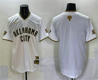 Oklahoma City Thunder Blank White Gold 2025 Finals Vapor Stitched Baseball Jersey