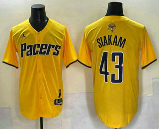 Indiana Pacers #43 Pascal Siakam Yellow 2025 Finals Vapor Stitched Baseball Jersey