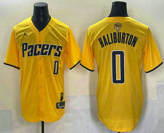 Indiana Pacers #0 Tyrese Haliburton Yellow 2025 Finals Vapor Stitched Baseball Jersey