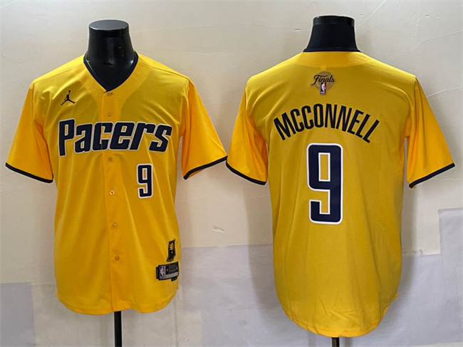 Indiana Pacers #9 T.J. McConnell Yellow 2025 Finals Vapor Stitched Baseball Jersey