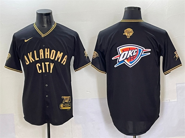 Oklahoma City Thunder Team Big Logo Black Gold 2025 Finals Vapor Stitched Baseball Jersey
