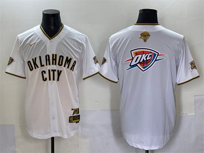 Oklahoma City Thunder Team Big Logo White Gold 2025 Finals Vapor Stitched Baseball Jersey