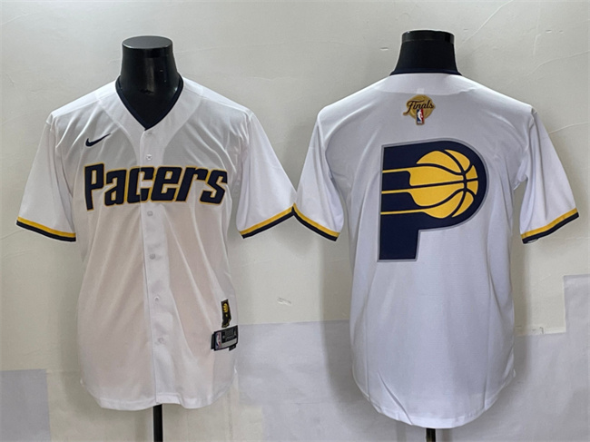 Indiana Pacers Team Big Logo White 2025 Finals Vapor Stitched Baseball Jersey