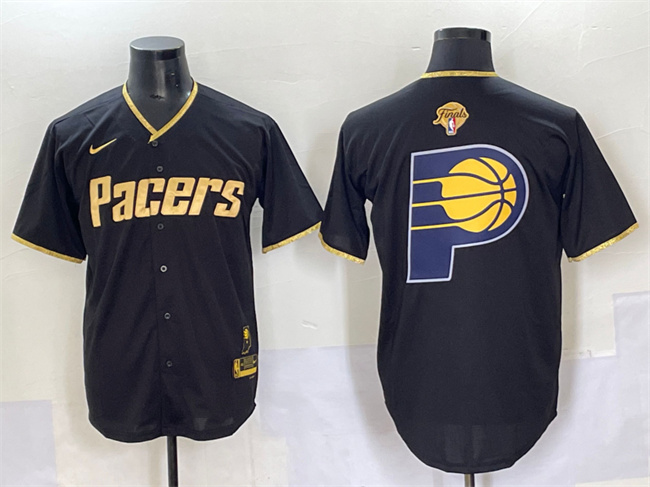 Indiana Pacers Team Big Logo Black Gold 2025 Finals Vapor Stitched Baseball Jersey