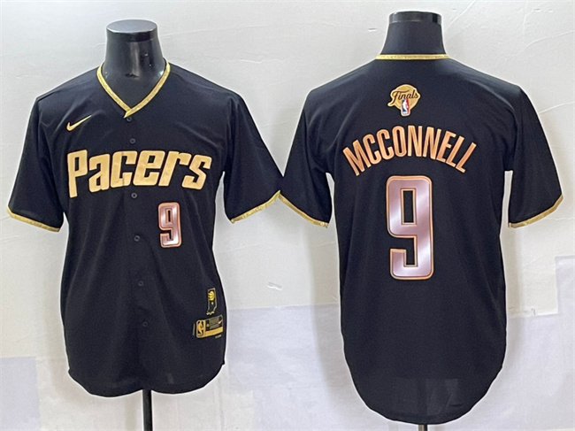 Indiana Pacers #9 T.J. McConnell Black Gold 2025 Finals Vapor Stitched Baseball Jersey