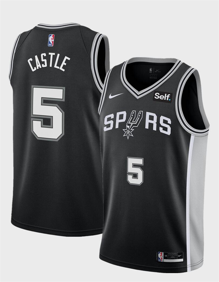 San Antonio Spurs #5 Stephon Castle Black Stitched Basketball Jersey