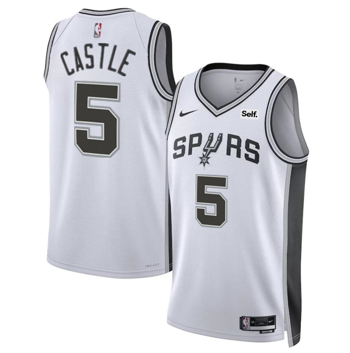 San Antonio Spurs #5 Stephon Castle White Stitched Basketball Jersey