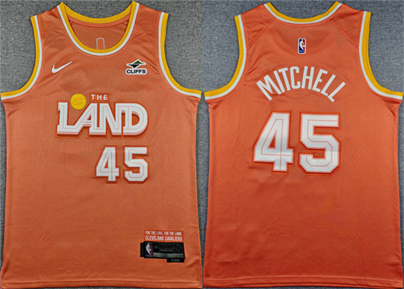 Cleveland Cavaliers #45 Donovan Mitchell Orange 2025 City Edition Stitched Jersey