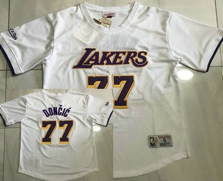 Los Angeles Lakers #77 Luka Doncic White Short Sleeved AU Throwback Jersey