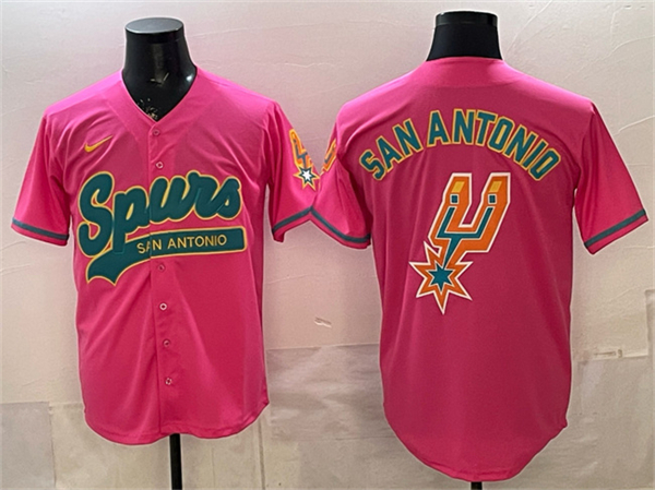 San Antonio Spurs Team Big Logo Pink Stitched Baseball Jersey