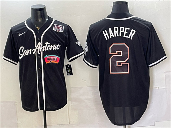 San Antonio Spurs #2 Dylan Harper Black USA 250' Patch Stitched Baseball Jersey San Antonio Spurs #2 Dylan Harper Black USA 250' Patch Stitched Baseball Jersey
