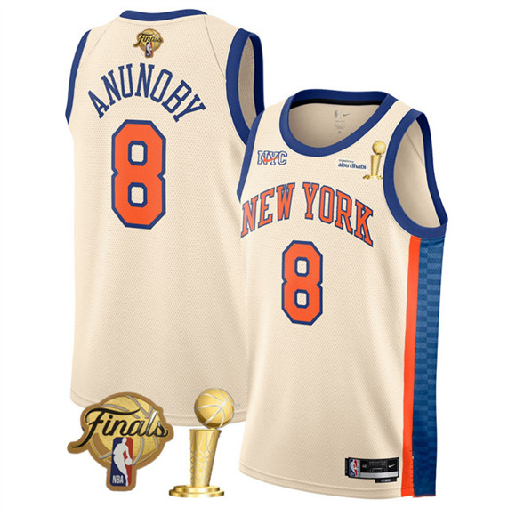 New York Knicks #8 OG Anunoby Cream 2026 Finals Patch And Finals Champions Patch City Edition Stitched Basketball Jersey