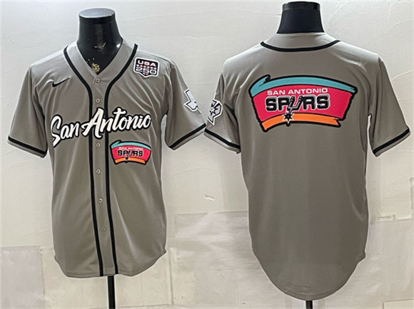 San Antonio Spurs Team Big Logo Gray USA 250' Patch Stitched Baseball Jersey San Antonio Spurs Team Big Logo Gray USA 250' Patch Stitched Baseball Jersey