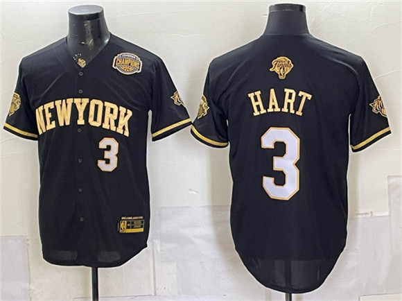 New York Knicks #3 Josh Hart Black Gold 2026 Finals & Eastern Conference Champions Patch Stitched Baseball Jersey