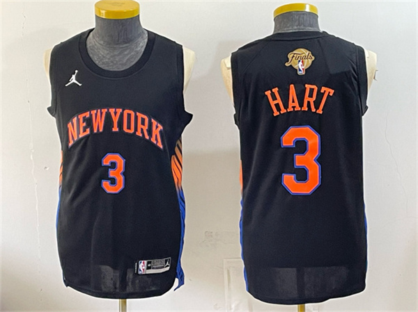 New York Knicks #3 Josh Hart Black 2026 Finals Patch Statement Edition Stitched Jersey
