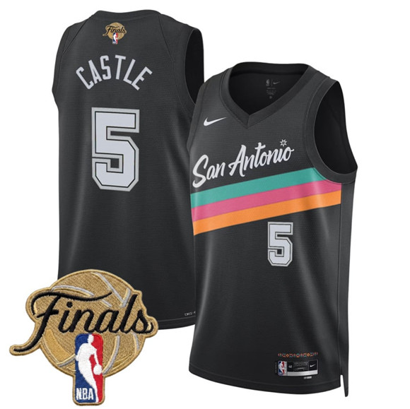 San Antonio Spurs #5 Stephon Castle Black 2026 Finals Patch City Edition Stitched Basketball Jersey San Antonio Spurs #5 Stephon Castle Black 2026 Finals Patch City Edition Stitched Basketball Jersey