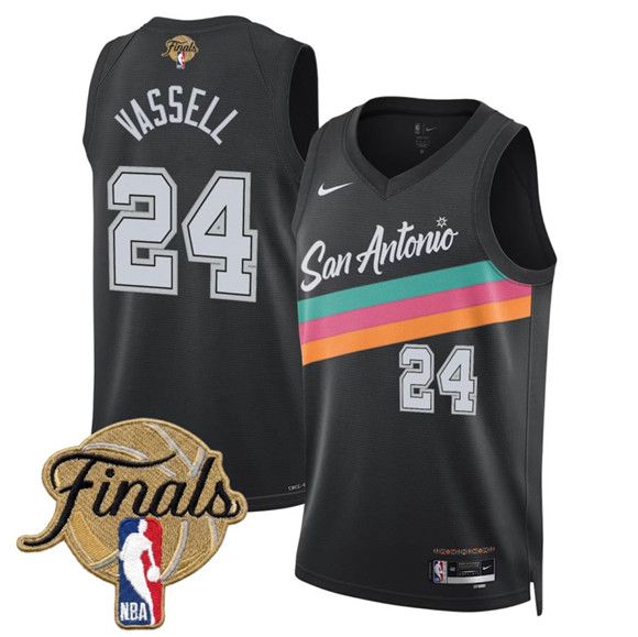 San Antonio Spurs #24 Devin Vassell Black 2026 Finals Patch City Edition Stitched Basketball Jersey San Antonio Spurs #24 Devin Vassell Black 2026 Finals Patch City Edition Stitched Basketball Jersey