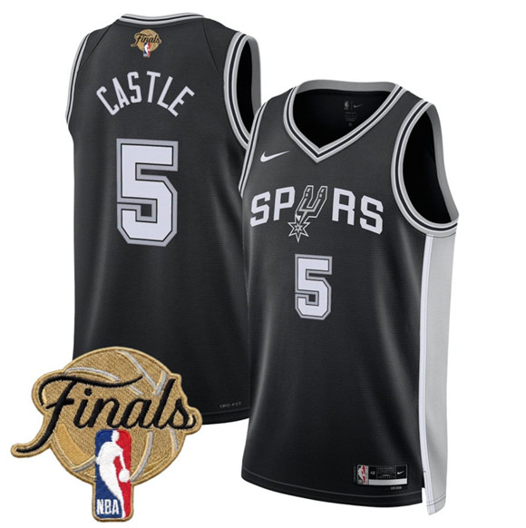 San Antonio Spurs #5 Stephon Castle Black 2026 Finals Patch Icon Edition Stitched Basketball Jersey San Antonio Spurs #5 Stephon Castle Black 2026 Finals Patch Icon Edition Stitched Basketball Jersey