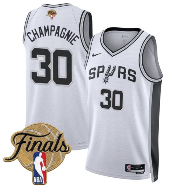 San Antonio Spurs #30 Julian Champagnie White 2026 Finals Patch Association Edition Stitched Basketball Jersey San Antonio Spurs #30 Julian Champagnie White 2026 Finals Patch Association Edition Stitched Basketball Jersey