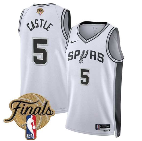 San Antonio Spurs #5 Stephon Castle White 2026 Finals Patch Association Edition Stitched Basketball Jersey