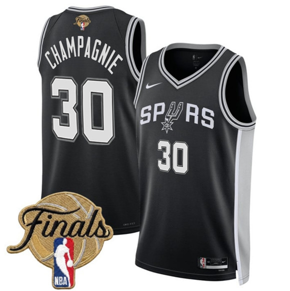 San Antonio Spurs #30 Julian Champagnie Black 2026 Finals Patch Icon Edition Stitched Basketball Jersey San Antonio Spurs #30 Julian Champagnie Black 2026 Finals Patch Icon Edition Stitched Basketball Jersey