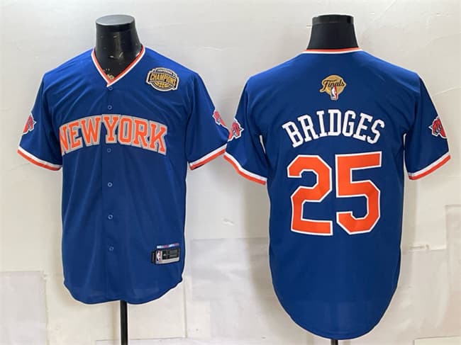 New York Knicks #25 Mikal Bridges Blue 2026 Finals & Eastern Conference Champions Patch Stitched Baseball Jersey