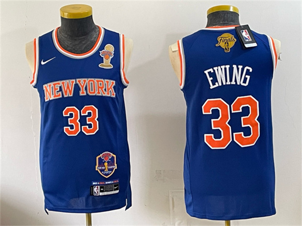 New York Knicks #33 Patrick Ewing Blue 2026 Finals Champions Patch Stitched Jersey New York Knicks #33 Patrick Ewing Blue 2026 Finals Champions Patch Stitched Jersey