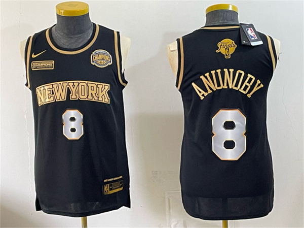 New York Knicks #8 OG Anunoby Black Gold 2026 Finals & Eastern Conference Champions Patch Stitched Jersey New York Knicks #8 OG Anunoby Black Gold 2026 Finals & Eastern Conference Champions Patch Stitched Jersey
