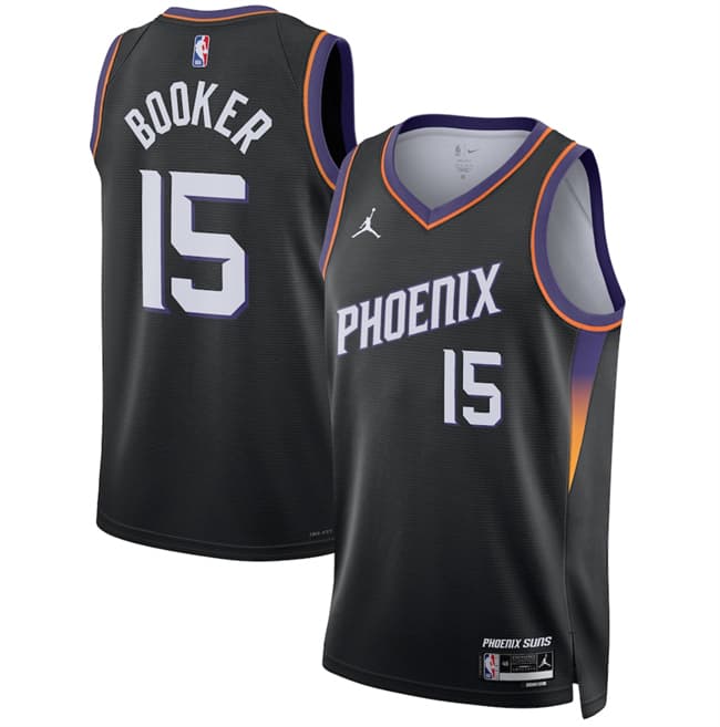 Phoenix Suns #15 Devin Booker Black 2026 Statement Edition Stitched Basketball Jersey Phoenix Suns #15 Devin Booker Black 2026 Statement Edition Stitched Basketball Jersey